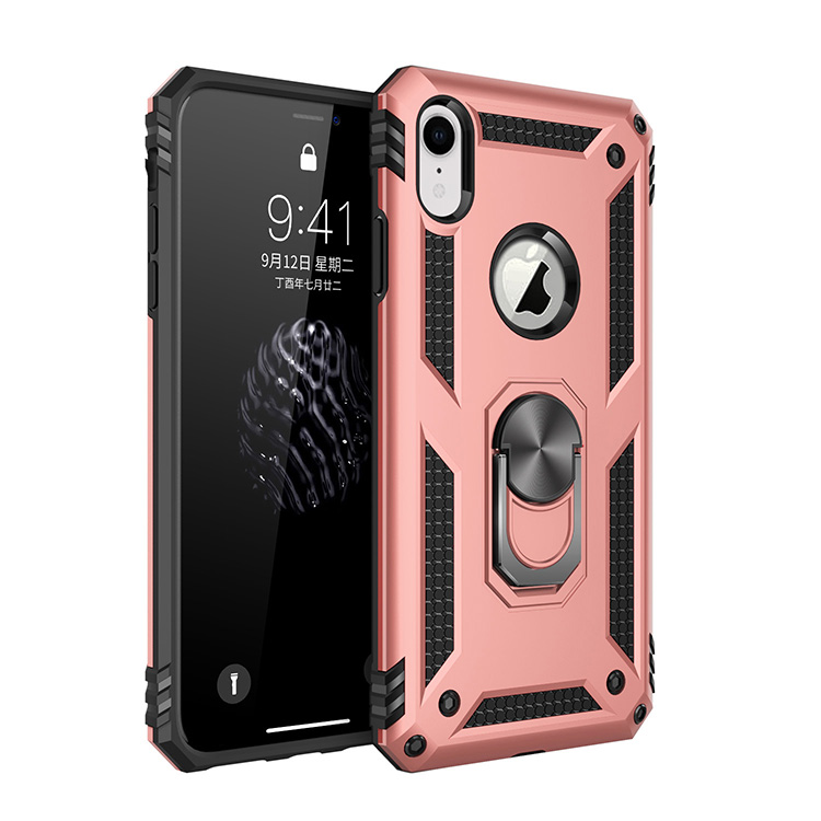 iPhone Xr Tech Armor RING Grip Case with Metal Plate (Rose Gold)